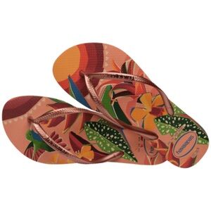 Havaianas Slim Tropical Flip Flops- Peach Printed Sandals